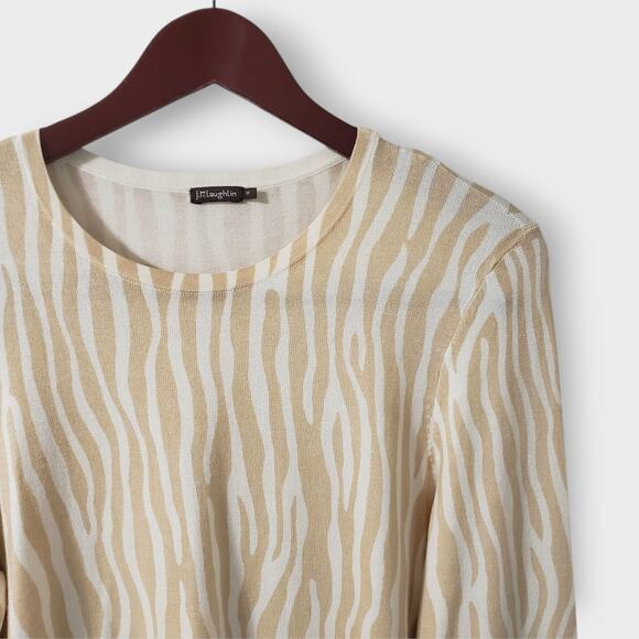 J. Mclaughlin Modal Stretch Zebra Print Sweater Lightweight Tan Cream Medium - Picture 4 of 14